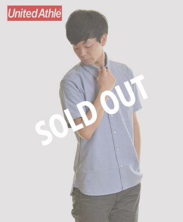 SOLDOUT/ユナイテッドアスレ(United Athle)オックスフォード ボタンダウン ショートスリーブ シャツ 441OXブルー Lサイズ メンズモデル 179cm