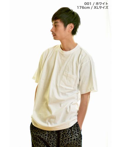 5.6オンスハイクオリティーTシャツ(ポケット付)/ 001ホワイト XLサイズ メンズモデル 176cm