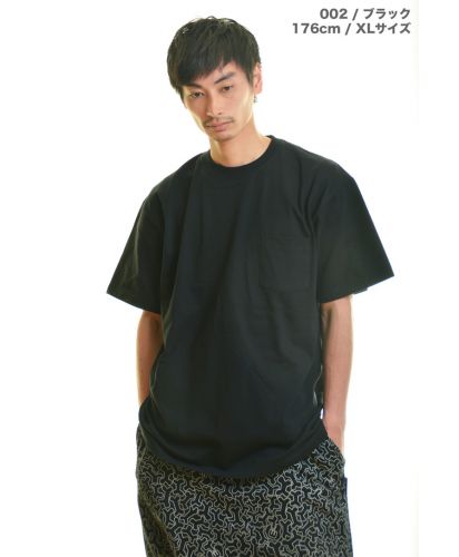 5.6オンスハイクオリティーTシャツ(ポケット付)/ 002ブラック XLサイズ メンズモデル 176cm