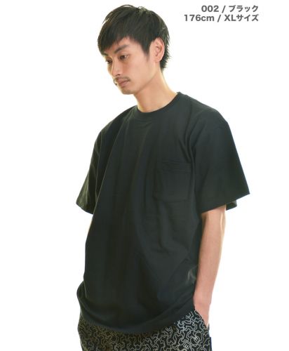 5.6オンスハイクオリティーTシャツ(ポケット付)/ 002ブラック XLサイズ メンズモデル 176cm