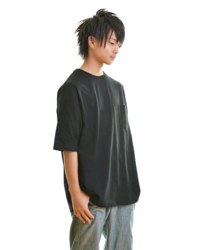5.6オンス ビッグシルエットTシャツ（ポケット付）002ブラック Mサイズ メンズモデル 165cm