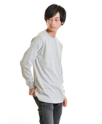 5.6オンス ロングスリーブTシャツ(1.6インチリブ)/006ミックスグレー Mサイズ メンズモデル 176cm