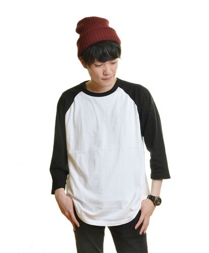 ユナイテッドアスレ(United Athle)5.6オンスラグラン3/4スリーブTシャツ/ 1002ホワイトxブラック Lサイズ メンズモデル 170cm