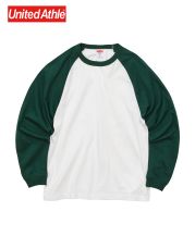5.6ozラグランロングスリーブTシャツ(1.6インチリブ)/ 1034ホワイトxアイビーグリーン