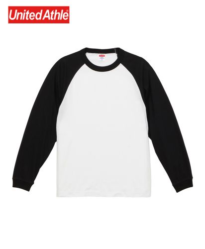 5.6ozラグランロングスリーブTシャツ(1.6インチリブ)/ 1002ホワイトxブラック