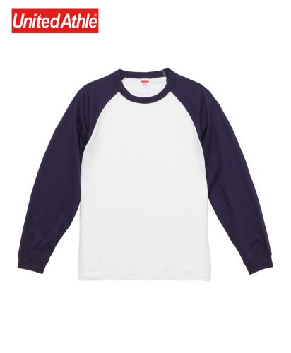 ユナイテッドアスレ(United Athle)5.6ozラグランロングスリーブTシャツ(1.6インチリブ)/ 1086ホワイトxネイビー