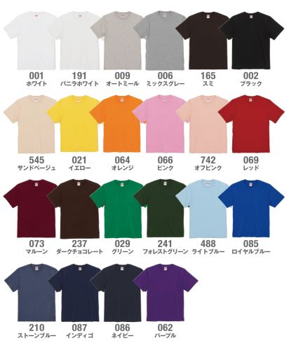 5.0オンス ユニバーサル フィット Tシャツ 展開カラー
