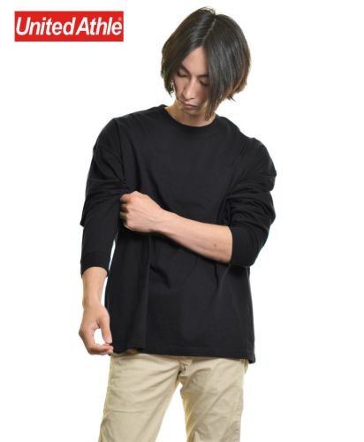 ユナイテッドアスレ(United Athle)5.6ozビッグシルエット ロングスリーブ Tシャツ/ M サイズ メンズモデル176cm 002ブラック