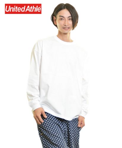 5.6ozビッグシルエット ロングスリーブ Tシャツ/ 001ホワイト Lサイズ メンズモデル176cm