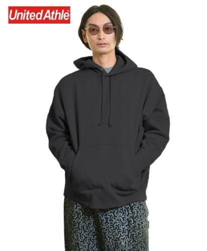 ユナイテッドアスレ(United Athle) 10.0オンス T/C ビッグシルエット スウェットプルオーバーパーカ/ 002ブラック Lサイズ メンズモデル176cm