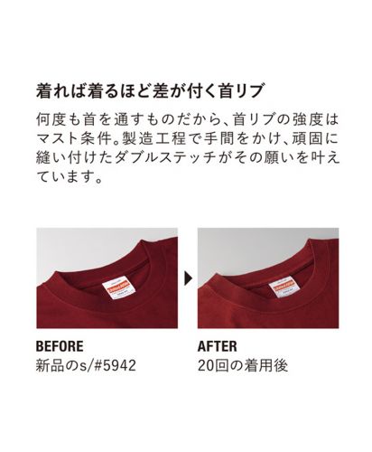 6.2oz プレミアムTシャツ/ 首リブは丈夫なダブルステッチ