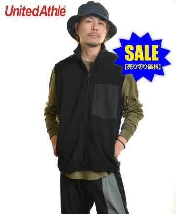 【SALE】ユナイテッドアスレ(United Athle) マイクロフリース フルジップ ベスト/002ブラック XLサイズ メンズモデル170cm