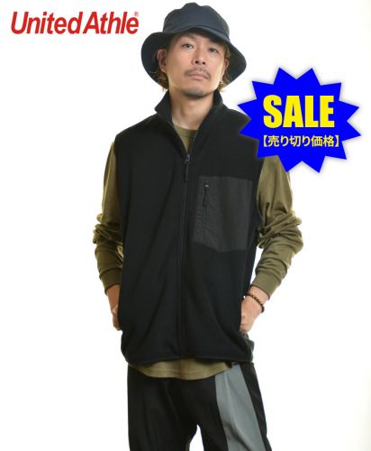 【SALE】ユナイテッドアスレ(United Athle) マイクロフリース フルジップ ベスト/002ブラック XLサイズ メンズモデル170cm