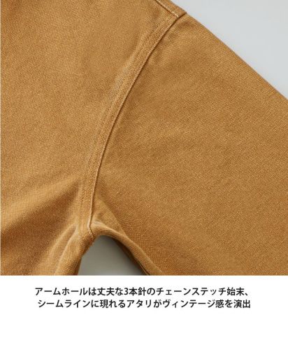 United Athle(ユナイテッドアスレ)ダックキャンバス フェードウォッシュ ワーク ジャケット（一重）/アームホールは丈夫な3本針のチェーンステッチ始末、 シームラインに現れるアタリがヴィンテージ感を演出