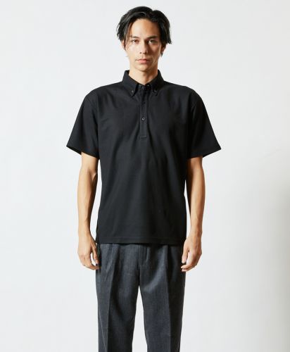 4.7oz ドライカノコ ポロシャツ(ボタンダウン)/002ブラック Lサイズ メンズモデル182cm