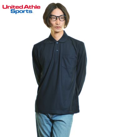 United Athle Sports(ユナイテッドアスレスポーツ)4.7ozドライカノコ ロングスリーブポロシャツ/ 086ネイビー Lサイズ メンズモデル176cm