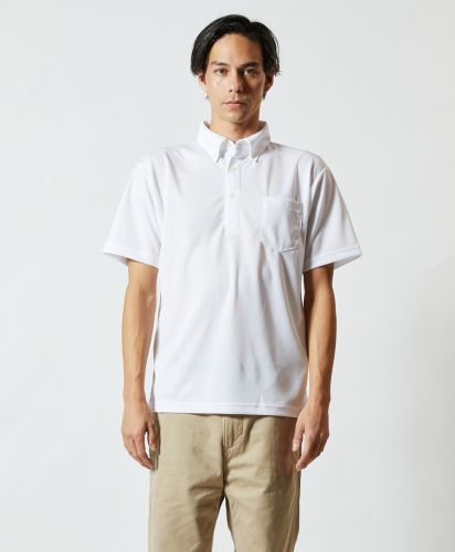 4.1オンス ドライアスレチックポロシャツ（ボタンダウン）（ポケット付）/001ホワイト Lサイズ メンズモデル 182cm