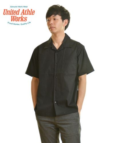 T/Cオープンカラー ショートスリーブシャツ/ブラック Lサイズ メンズ 179cm