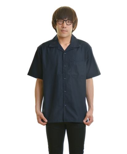 T/C オープンカラーシャツ/ダークネイビー Lサイズ メンズ 170cm