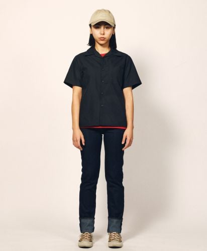 T/C オープンカラーシャツ/002 ブラック XSサイズ レディースモデル 160cm