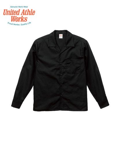 T/C オープンカラー ロングスリーブシャツ/002ブラック