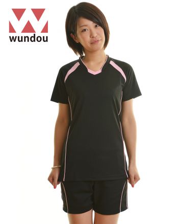 ウィメンズ バレーボールシャツ/ブラックxライトピンク Mサイズ モデル163cm